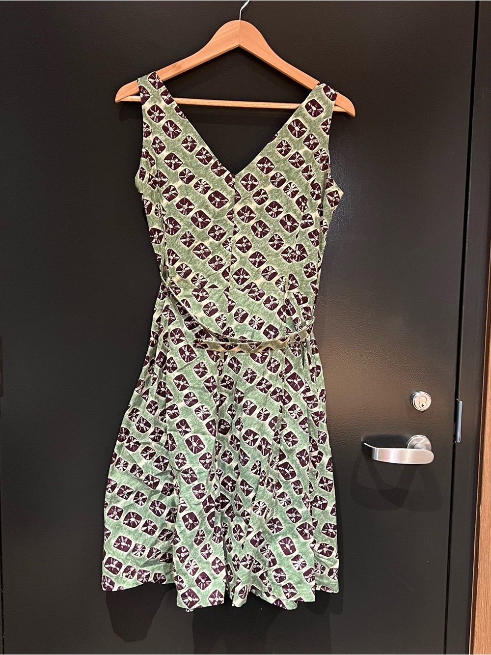 Samantha Sung Sleeveless Musola Cotton A-Line Midi Dress, Green Purple Size 6